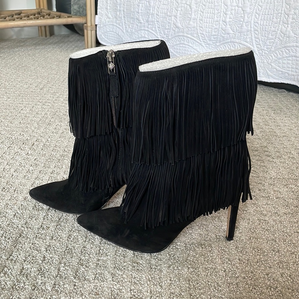 Sam Edelman black suede fringe boots